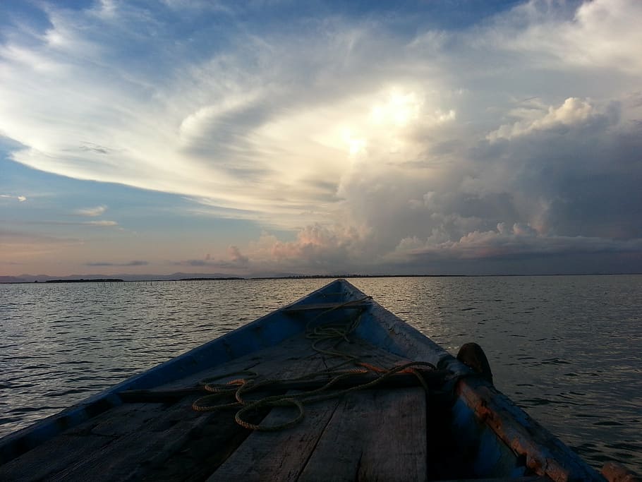boat, clouds, ocean, sea, sunset, water, sky, cloud - sky, nautical vessel HD wallpaper