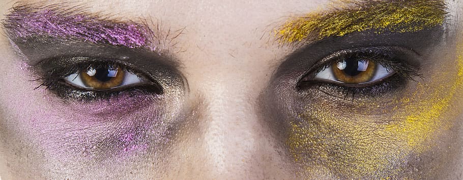 purple eye brow color, women's, make-up, violence, photography, HD wallpaper