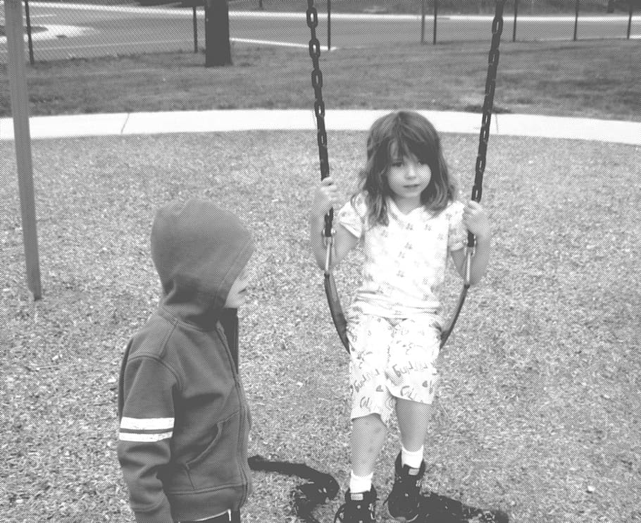 children, playing, kids, black and white, girl, boy, parks