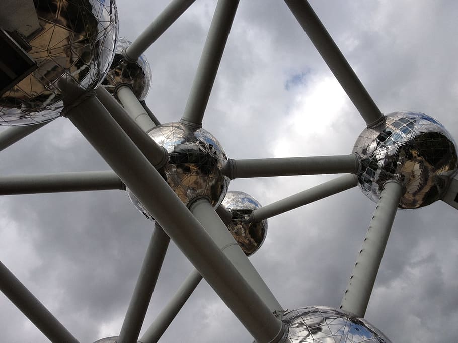 atomium, brussels, belgium, science, atoms, architecture, metal HD wallpaper