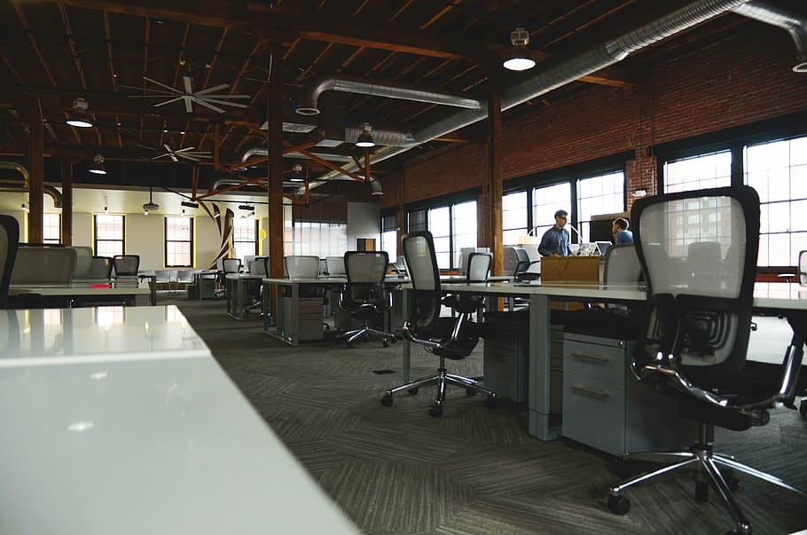 two black swivel chains on gray surface, office, startup, tables HD wallpaper