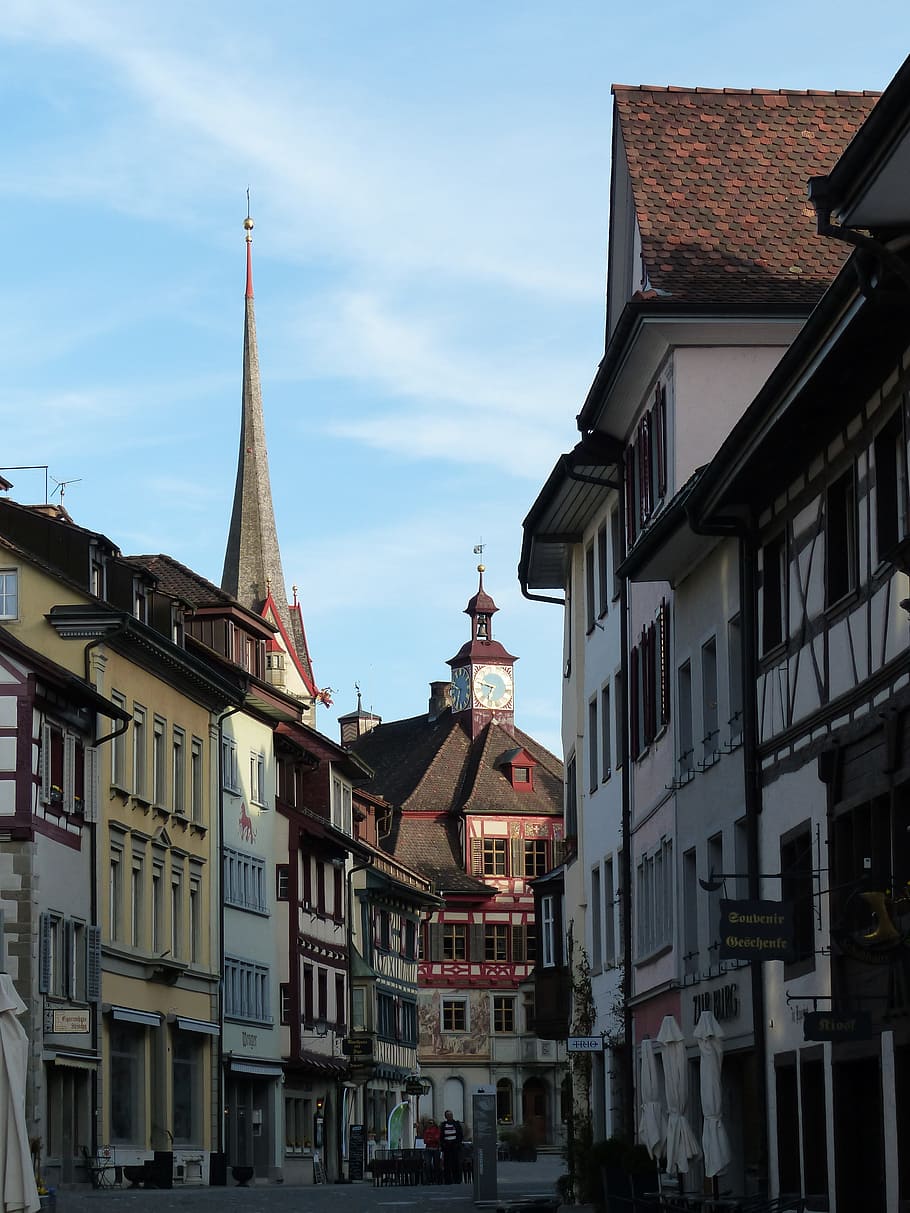 Stein Am Rhein, Pedestrian Zone, town hall, homes, alley, road, HD wallpaper