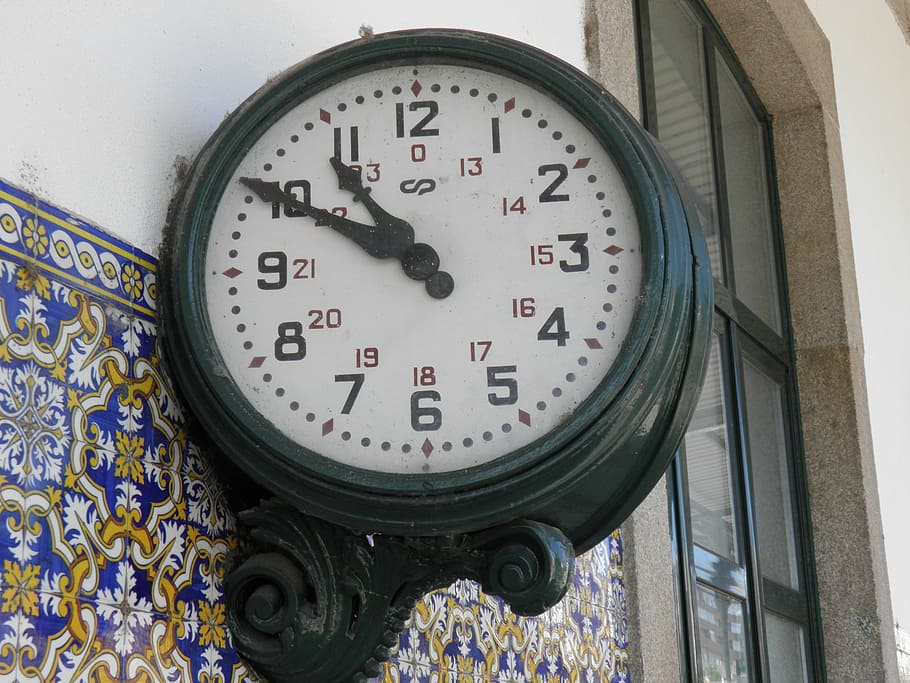 station clock, railway, douro, portugal, europe, azulejo, exterior, HD wallpaper