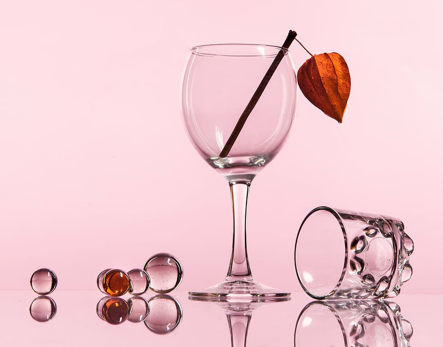 pink wine glass, still life, reflection, clearance, wineglass, HD wallpaper