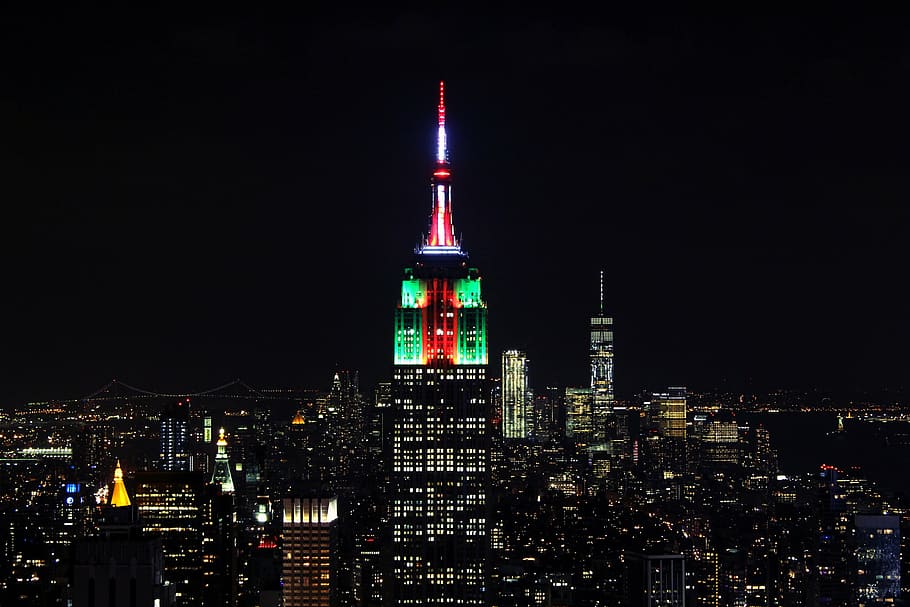lighted tower, chrysler, building, nighttime, dark, urban, city HD wallpaper