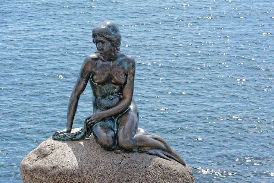 The Little Mermaid, Copenhagen, Denmark photo during day, water, HD wallpaper