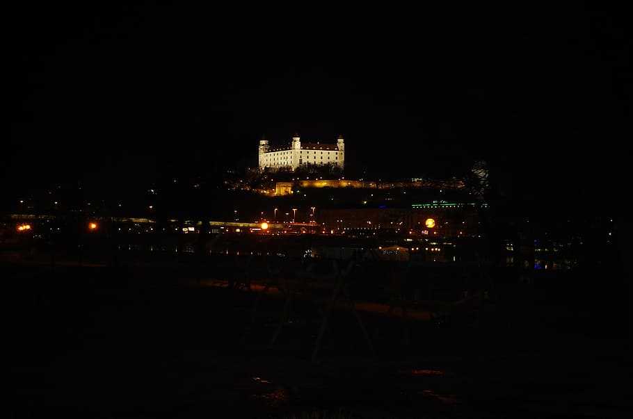 bratislava, castle, slovakia, dark, night, lighting, lights, HD wallpaper