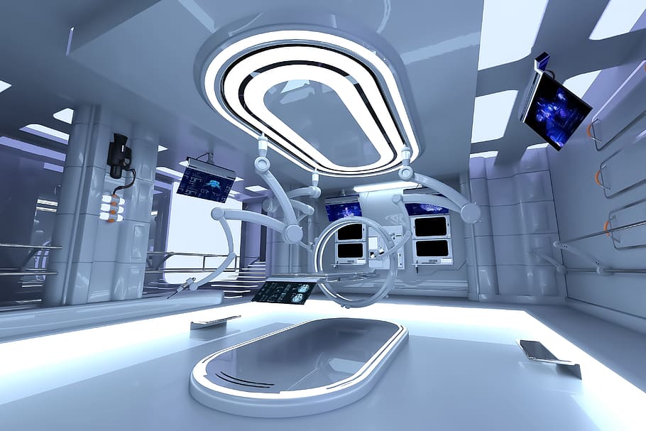 lighted room, sci-fi, surgery room, sci fi surgery room, technology, HD wallpaper