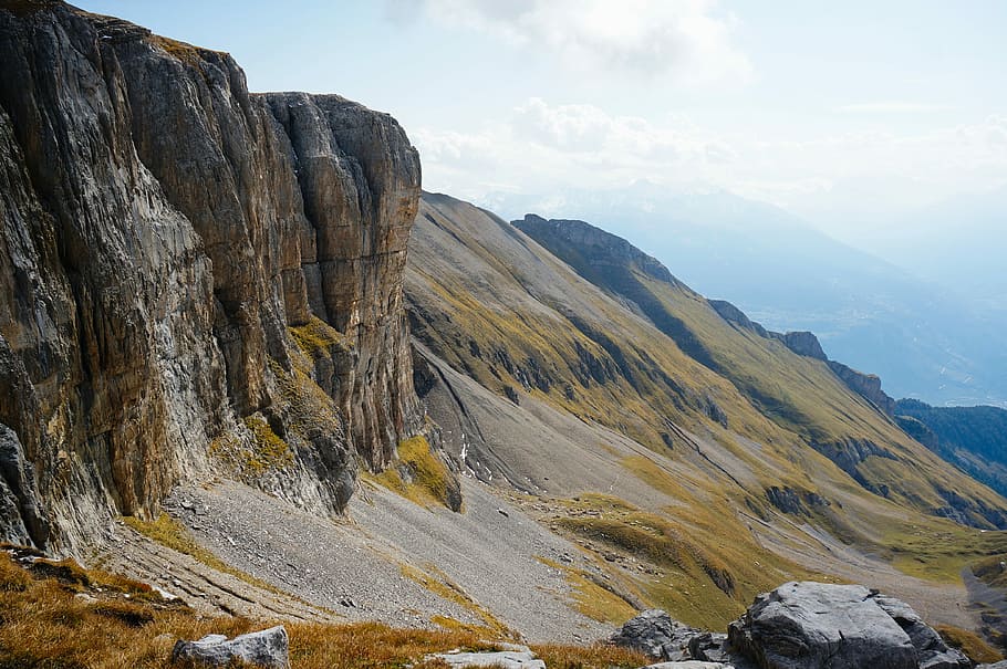 aerial view of gray mountain, landscape, rock, stone, sky, scenics - nature HD wallpaper
