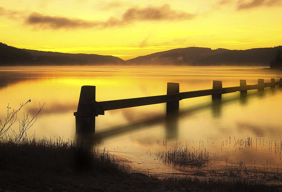 Pond, Evening, Poles, Quiet, Water, Sun, nature, lake, sunset HD wallpaper