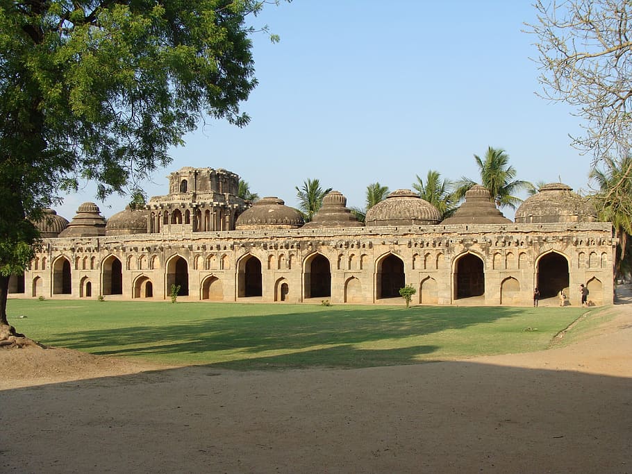 brown concrete temple at daytime, Hampi, Elephant, Stables, Unesco, HD wallpaper