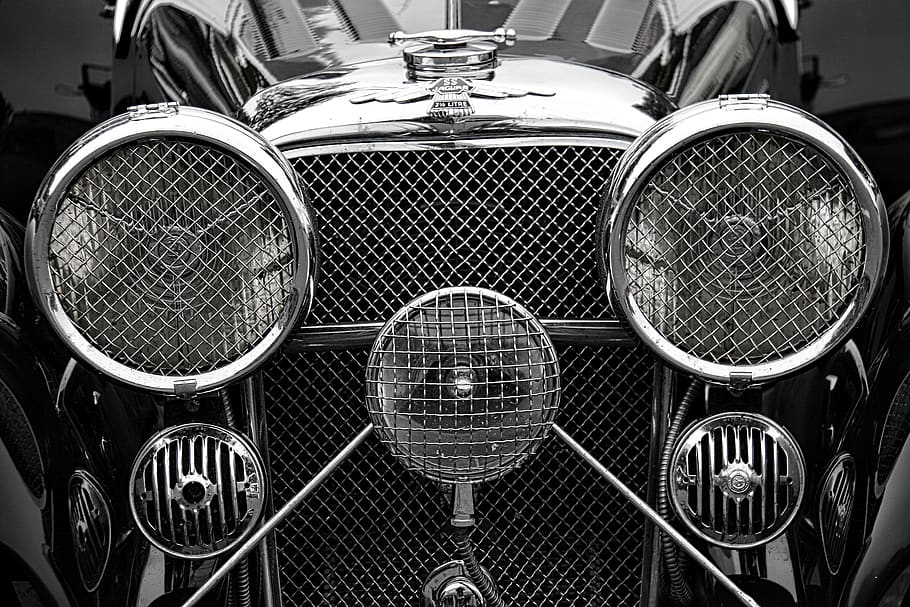 jaguar, car, classic, vintage, headlights, radiator, regal, HD wallpaper