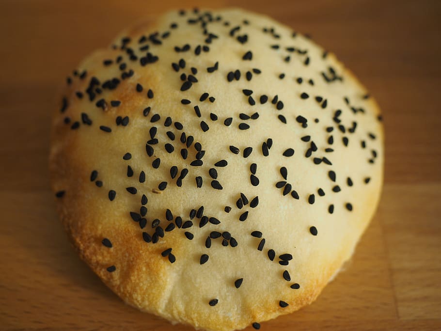 roll, bread, arouse, crispy, food, black cumin, flat bread HD wallpaper
