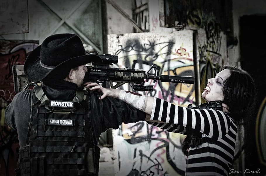 zombie, shot, violent, rifle, kill, defense, undead, monster HD wallpaper