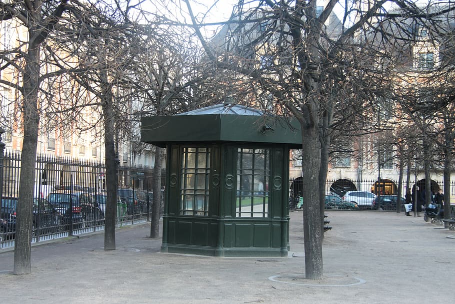 paris, kiosk, park, tree, plant, architecture, bare tree, building exterior HD wallpaper