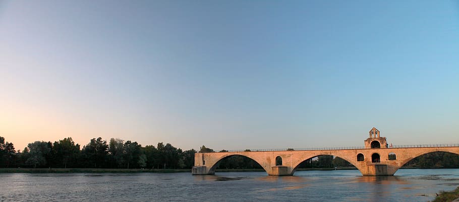 sunset, broken bridge, avignon bridge, bridge - man made structure, HD wallpaper