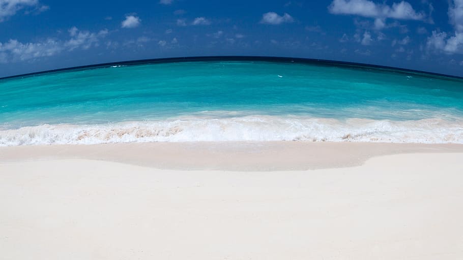 beach, blue, curve, distortion, horizon, landscape, ocean, sea HD wallpaper