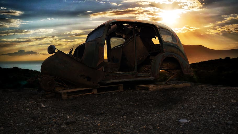 auto, oldtimer, sky, mode of transportation, sunset, cloud - sky HD wallpaper