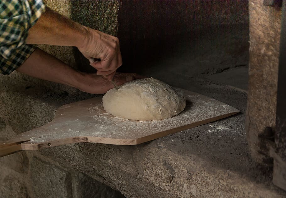 person standing near dough, bread, boulanger, oven, homemade, HD wallpaper