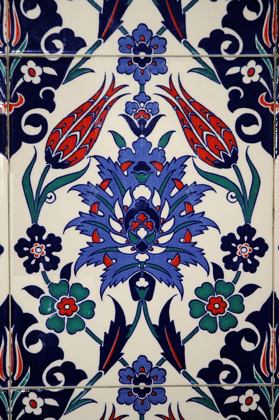 square white and multicolored floral tile, ceramic, earthenware