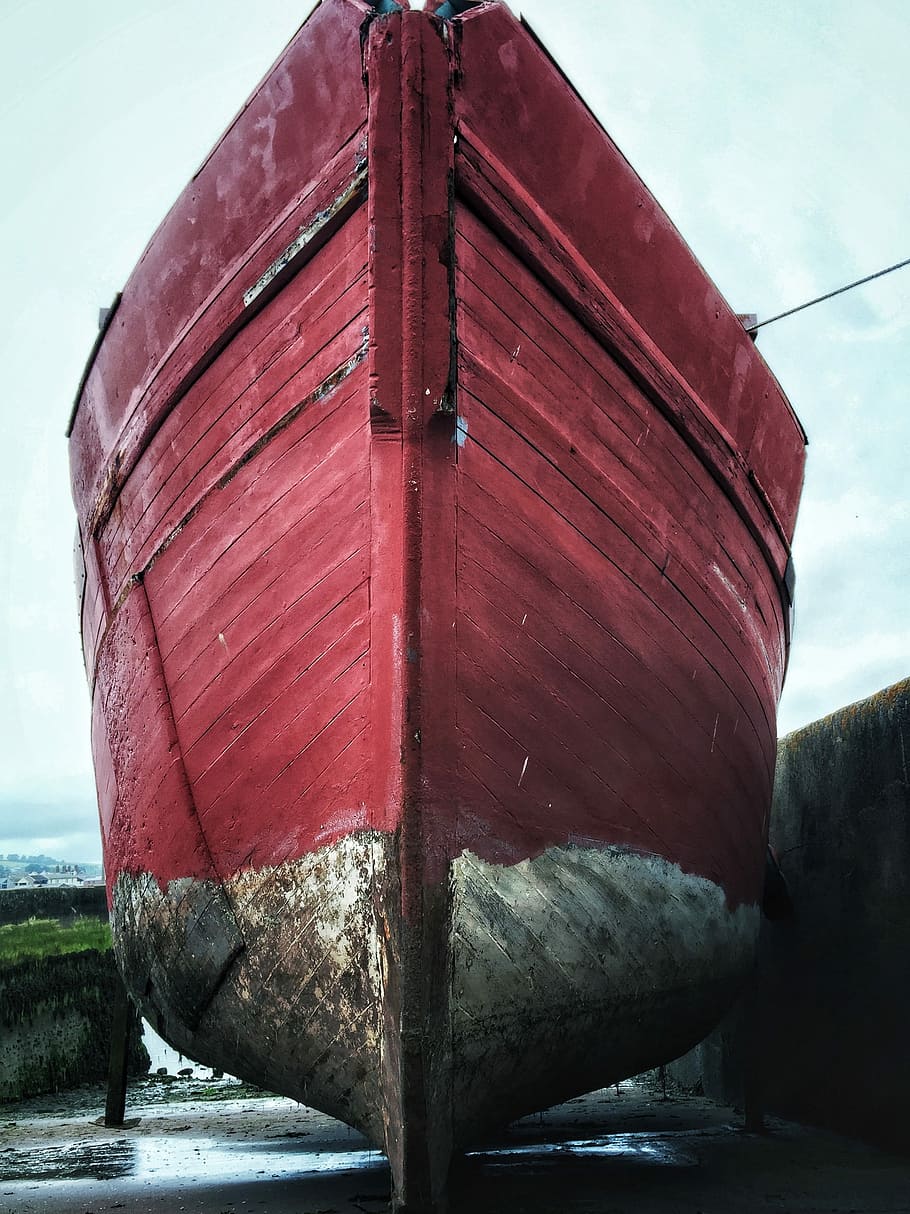 Boat, Hull, Vessel, Ship, Marine, red, transport, harbor, no people HD wallpaper