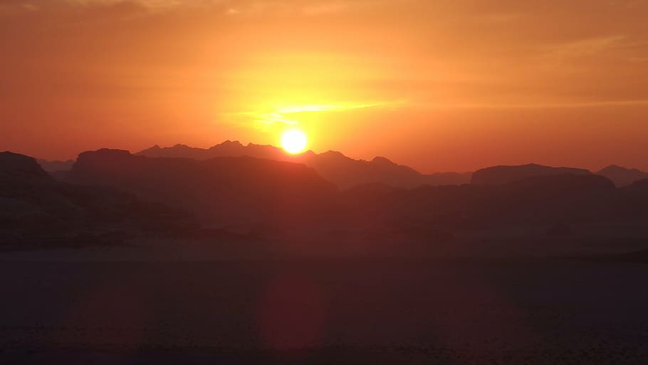 jordan, desert, sunset, nature, landscape, mountain, sunrise - Dawn HD wallpaper