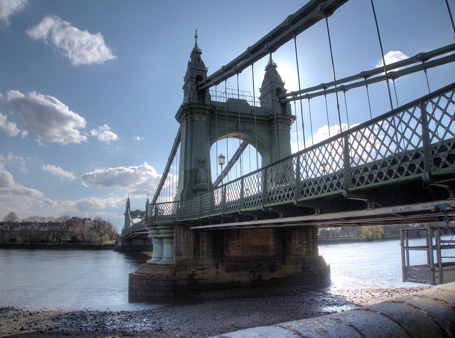 London, Hammersmith, Bridge, Cloud, landmarks, river, bridge - man made structure HD wallpaper
