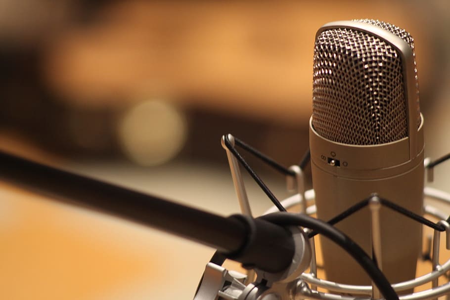 selective focus photography of silver condenser microphone, music, HD wallpaper