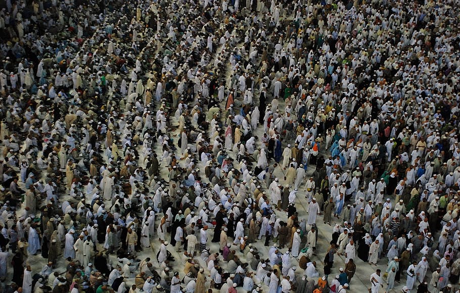 people standing on white concrete pavement, hajj, group, persons, HD wallpaper