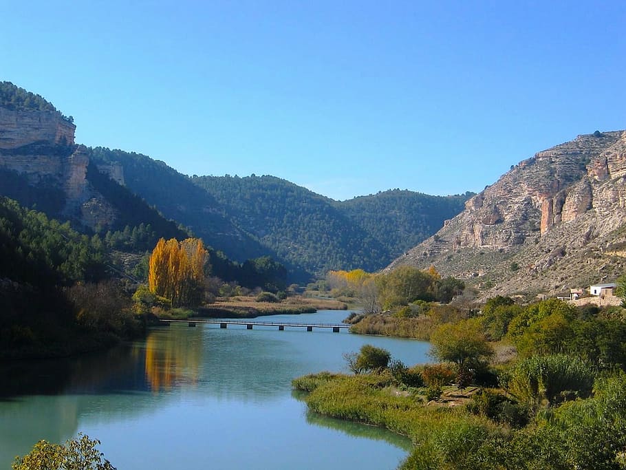 calm body of water surrounded with mountains, chile, sky, clouds HD wallpaper