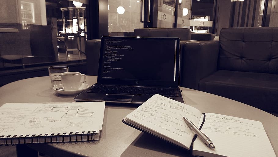 click pen and notebook in, laptop, pc, notes, code, programming HD wallpaper