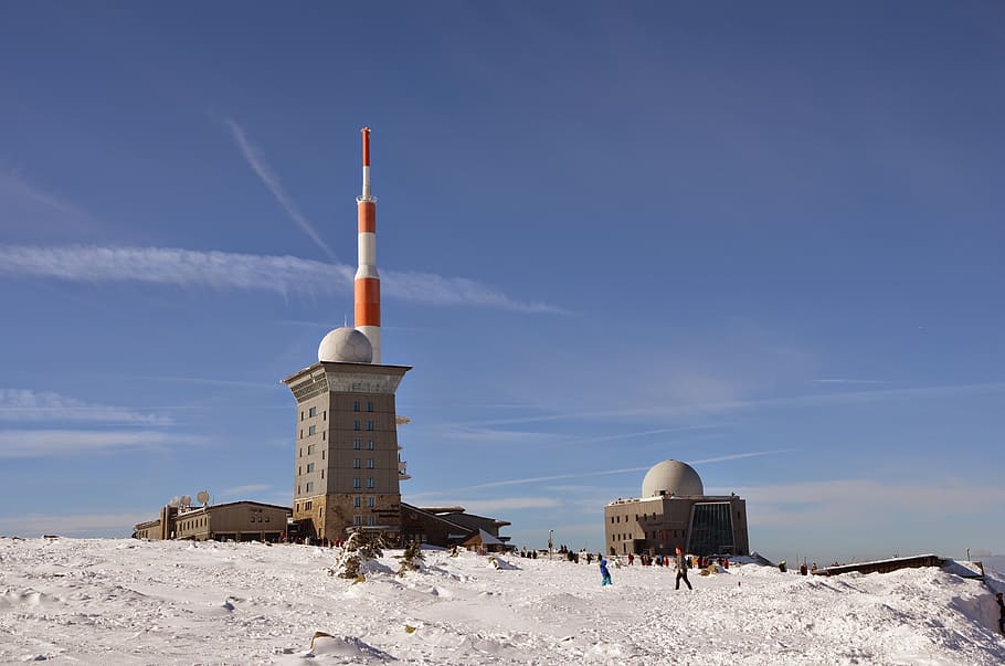 boulder, summit, mountain, blue, sky, brockenwirt, hotel, come HD wallpaper