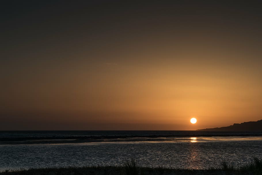 sunset, sea, beach, sky, landscape, orange, calm, peace, tranquility HD wallpaper
