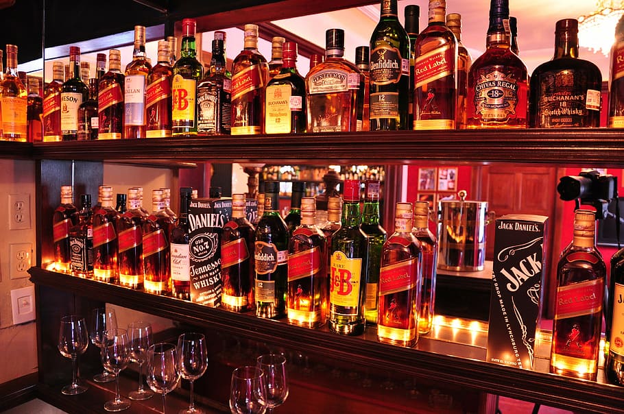 assorted whiskey bottles, bar, wine, wineho, winehouse, alcohol