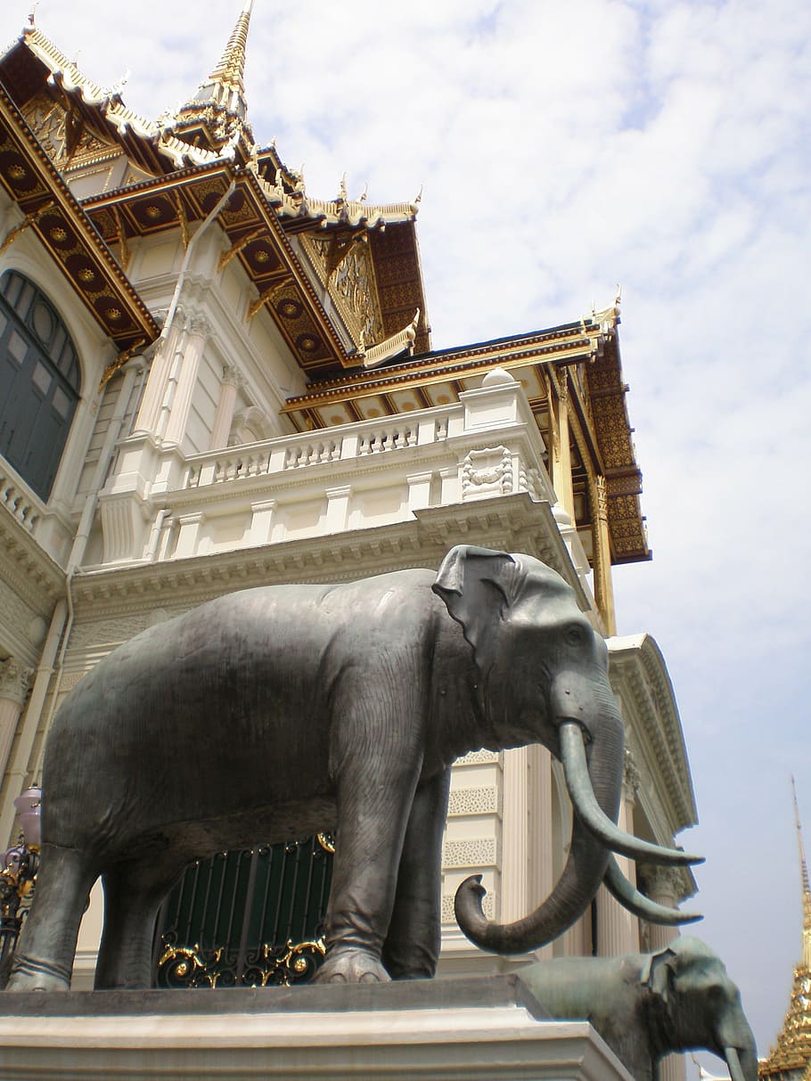 temple, thai, elephant, statue, religion, buddhist, religious, HD wallpaper