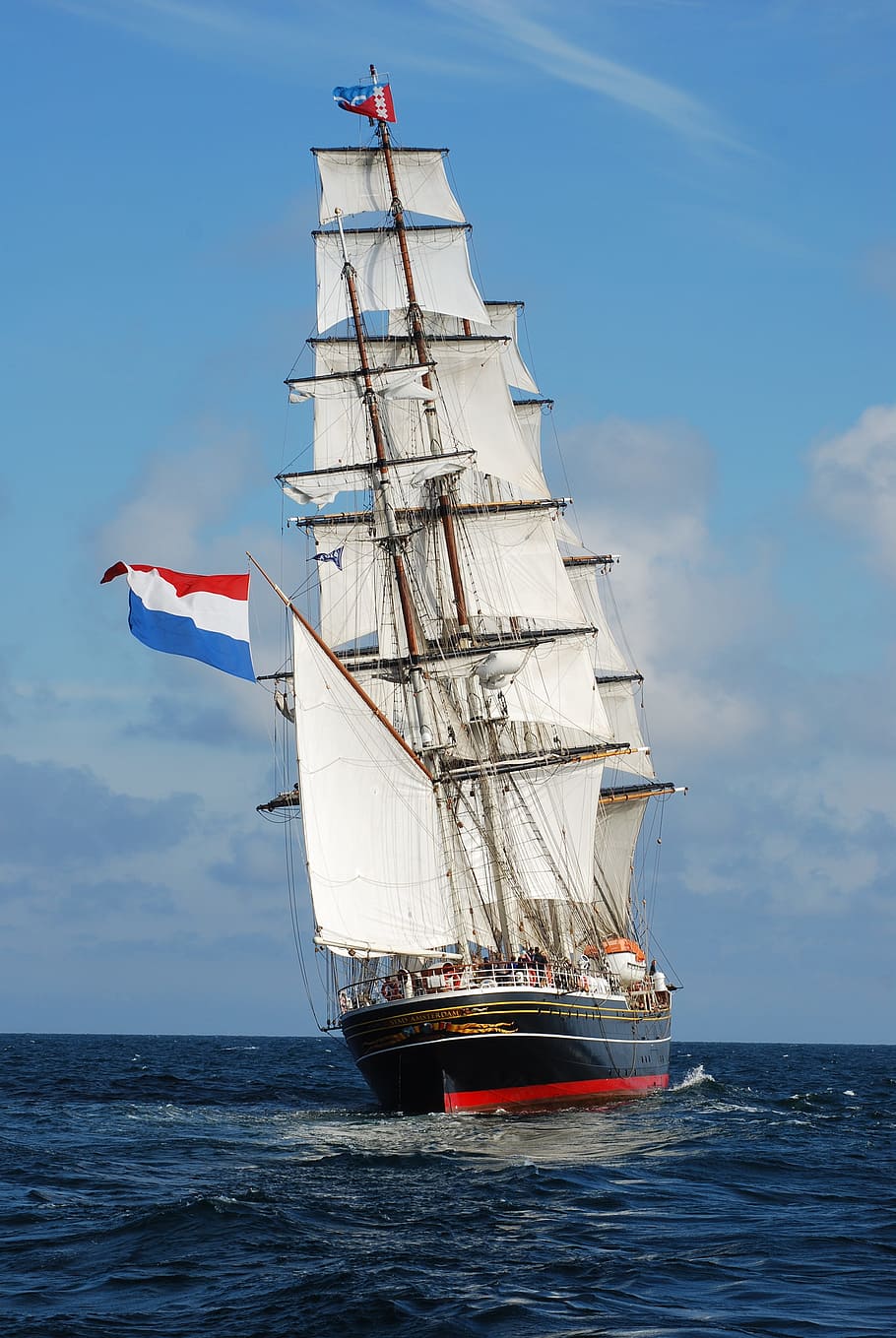 ship, clipper, dutch, stad amsterdam, sea, vessel, nautical, HD wallpaper
