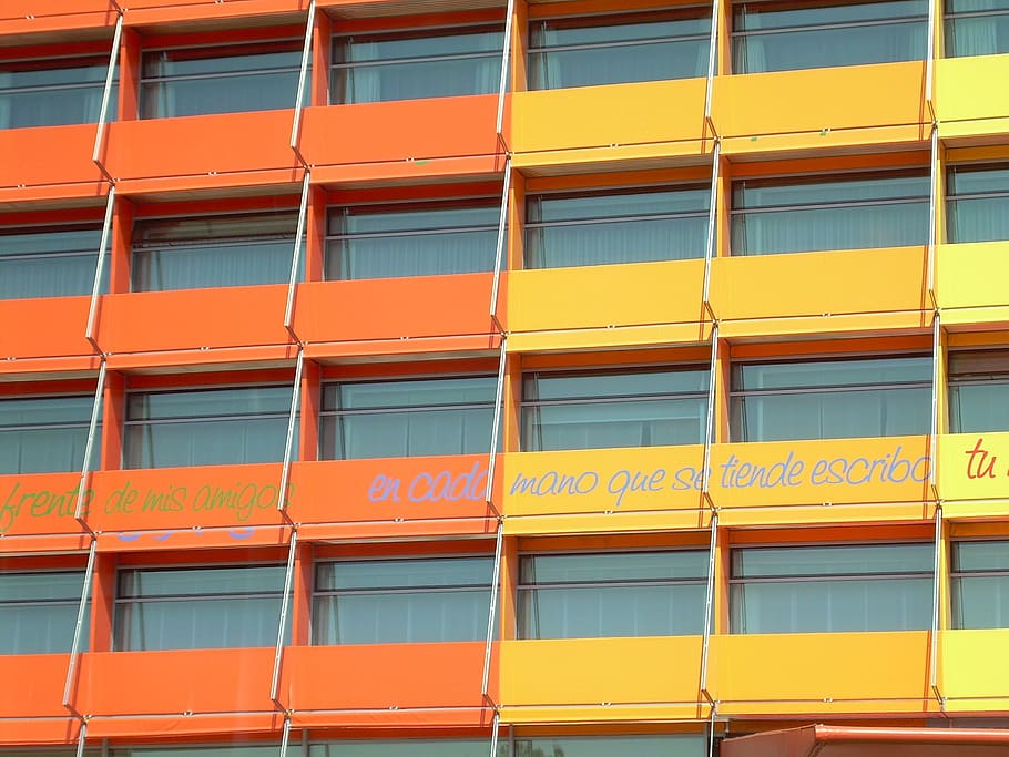 oranges, facade, windows, building exterior, built structure HD wallpaper