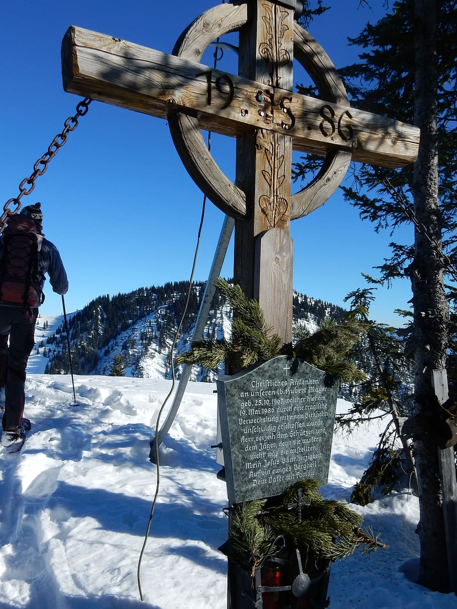Summit Cross, Memorial Stone, Wintry, mountains, snow, winter HD wallpaper