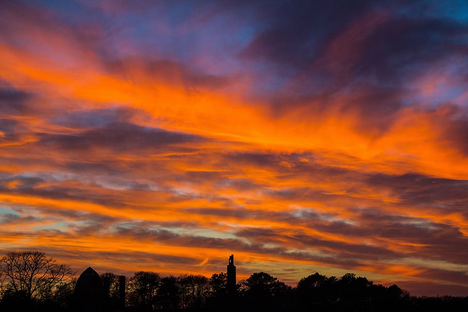 sunset, orange, clouds, colorful sunset, brand, setting sun HD wallpaper