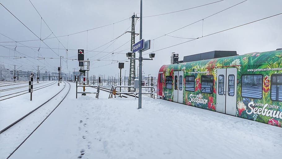 transport system, station, horizontal, winter, rail transportation HD wallpaper