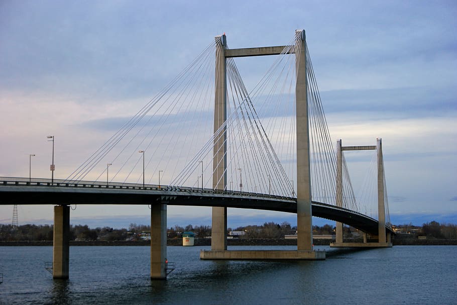 bridge, cable, river, architecture, landmark, transportation HD wallpaper
