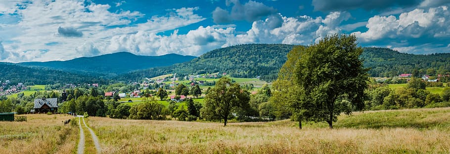 open field during daytime, Mountain, Top, Landscape, Sky, mountains HD wallpaper