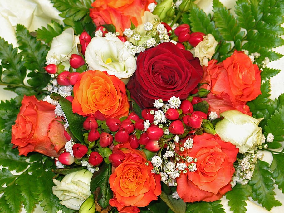 red and white rose bouquet, bouquet of flowers, florist, bouquet of roses, HD wallpaper