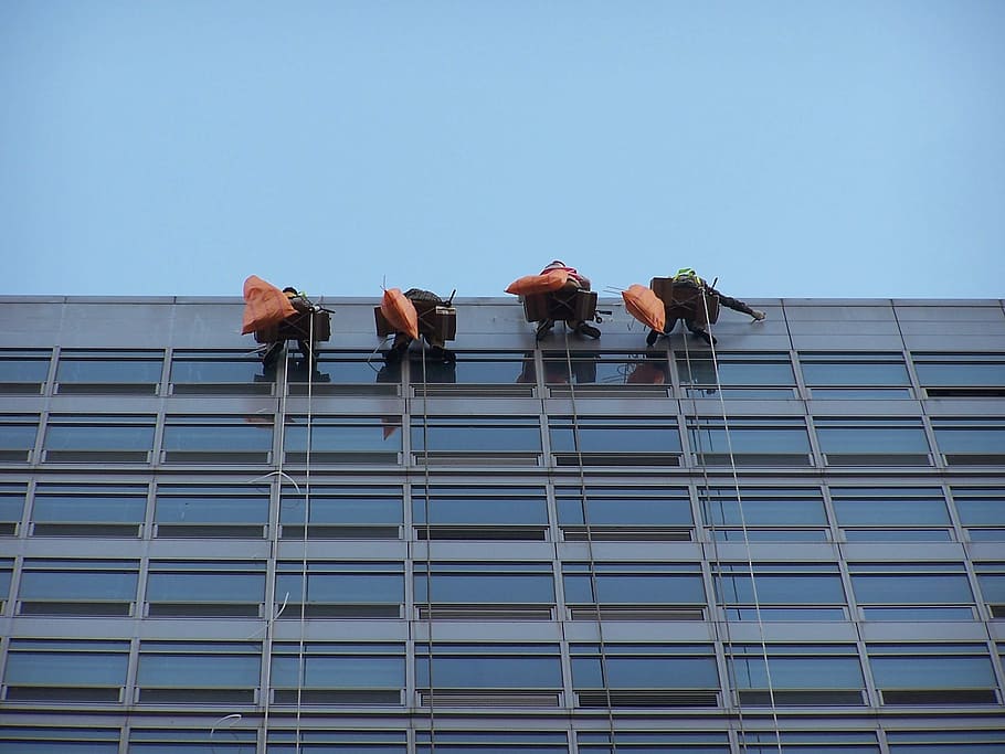windshield wipe, high altitude operation, rope work, architecture HD wallpaper