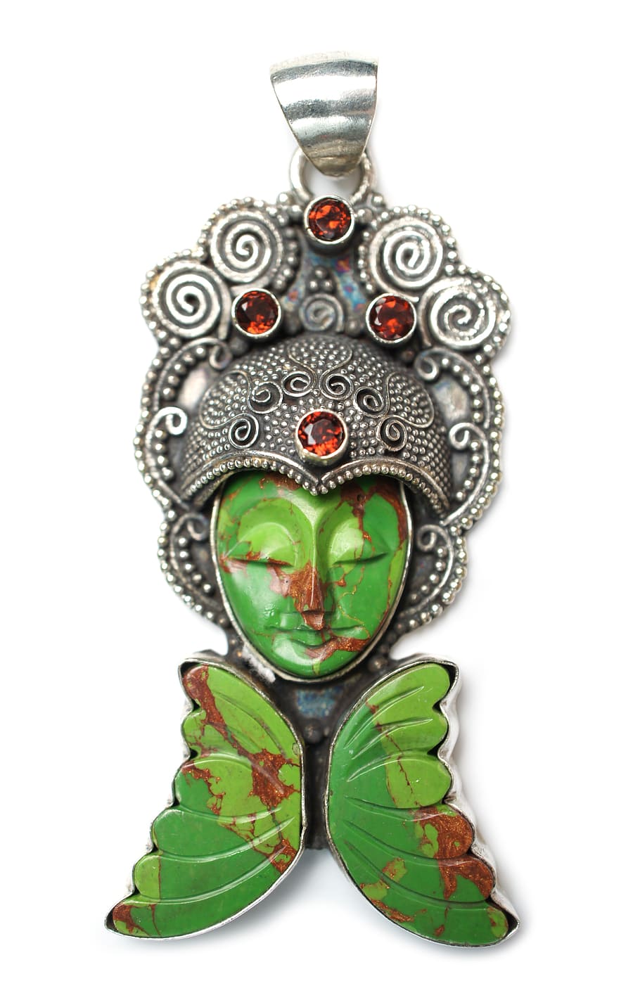 green and silver-colored Buddha pendant, agate, stone, goddess