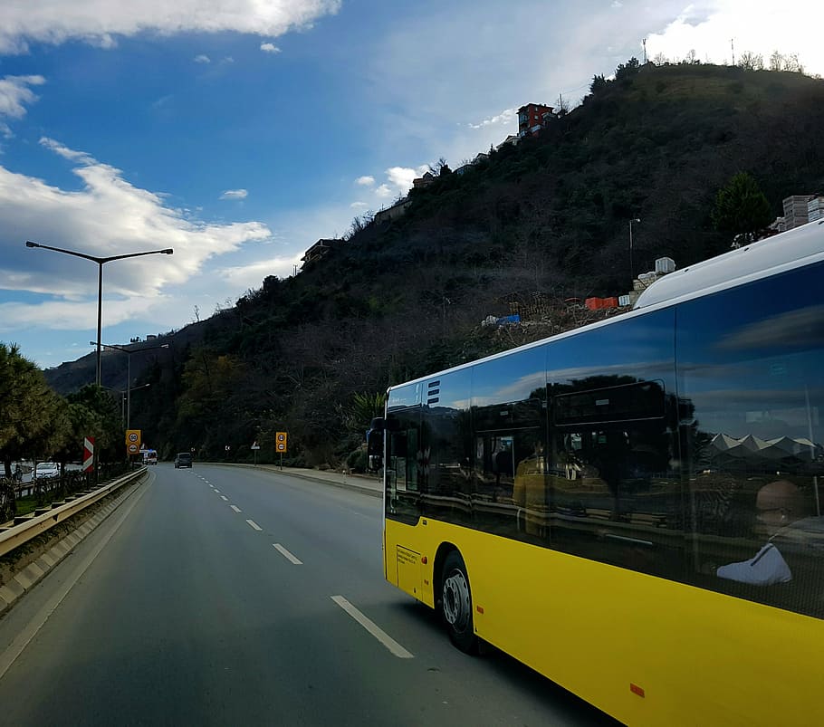 yellow bus, road, city, transportation, mode of transportation HD wallpaper