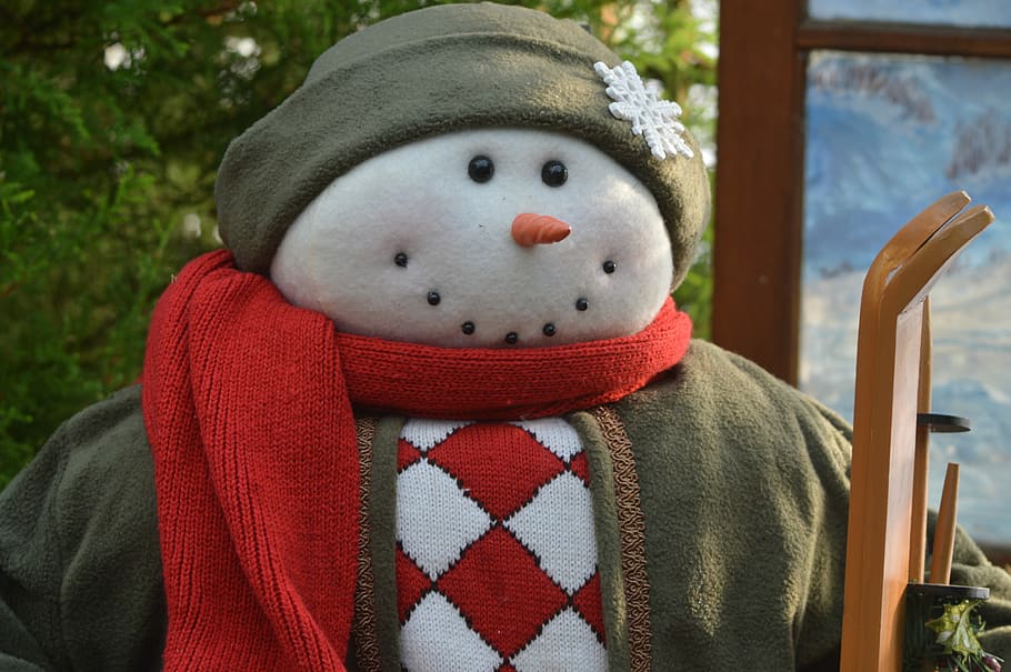 Snowman, Winter, Christmas, Xmas, holiday, december, scarf, HD wallpaper