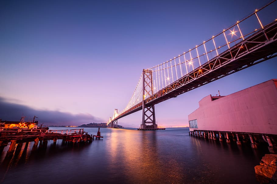 Bay Bridge with Treasure Island in San Francisco At Night, architecture