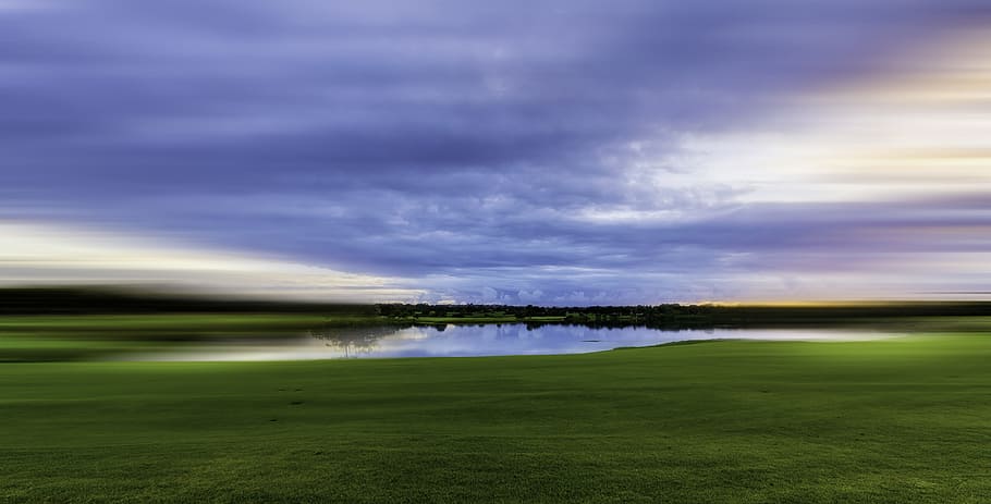 green grass field photo, landscape photography of body of water with grass