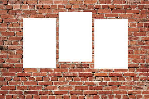 brown wall bricks, poster, mockup, interior, frame, gallery HD wallpaper